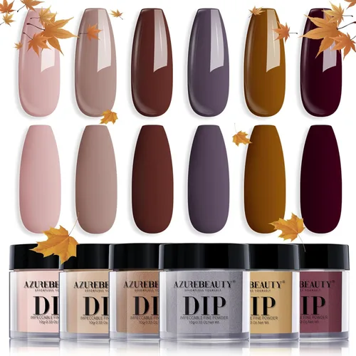 Vista 10 de AzureBeauty Juego de uñas en polvo de inmersión, 6 colores marrón nude, tonos de piel, polvo de inmersión natural, arte de uñas francés, salón