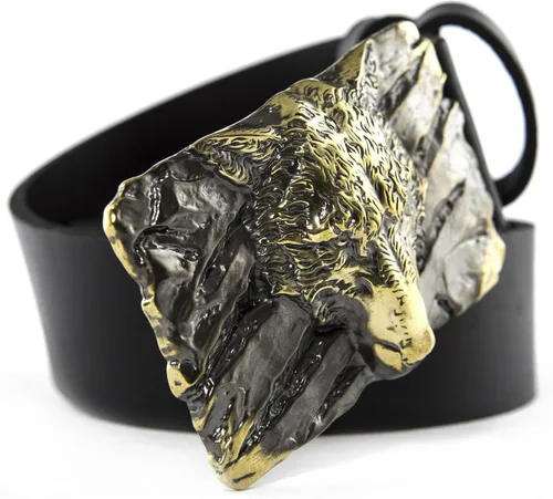 Vista 4 de Cinturón de cuero casual con hebilla Fenrir Wolf, hecho a mano antiguo nórdico escandinavo vikingo mitología hombre lobo hebilla de cinturón