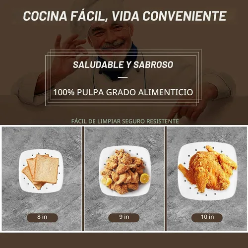 Vista 3 de Revestimientos de papel pergamino para freidora de aire, 9 pulgadas, 100 piezas Sin blanquear