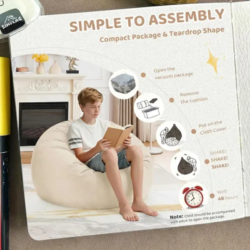 Vista 5 de Silla de Puf de 2 pies, Sillas de Puf Cómodas con Relleno de Espuma Viscoelástica, Sofá de Puf Esponjoso con Cubierta de Terciopelo Holandés, Sillas