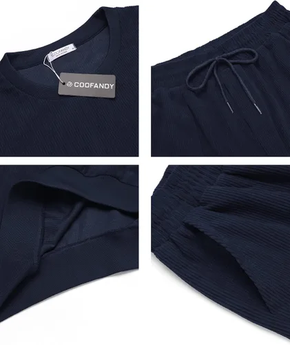 Vista 5 de COOFANDY Conjunto deportivo de 2 piezas para hombre, sudadera de manga larga, sin botones, para deportes, casual, fitness, trotar