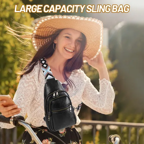 Vista 2 de KFXFENQ Bolso bandolera para mujer, de piel sintética, bolso bandolera pequeña, mochila cruzada multiusos para el pecho, para mujer, ciclismo