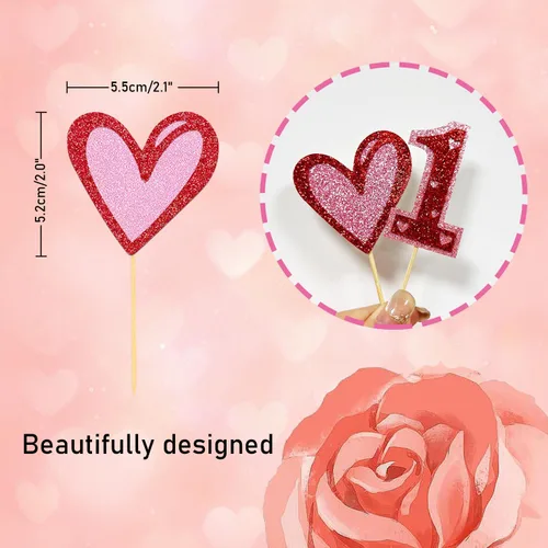Vista 2 de 24 adornos para cupcakes para el día de San Valentín, 1er cumpleaños, temática de dulce amor, decoración de pastel para el día de San Valentín, 1er