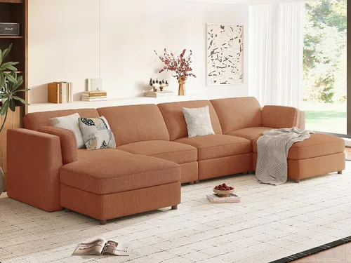 Vista 23 de CUGOAO Sofá biplaza extragrande de 83.5 pulgadas, sofás para sala de estar, sofá nube de felpilla de asiento profundo, sofá modular seccional, funda