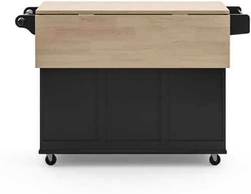 Vista 7 de Hawthorne Collections Carrito de cocina de madera tradicional en negro