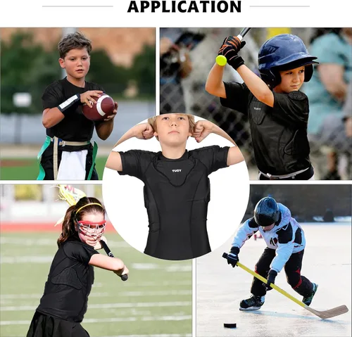 Vista 5 de Padded Shirt Youth Boys Padded Compression Sports Protective T-Shirt Kids Rib Chest Guard for Football Baseball Basketball
