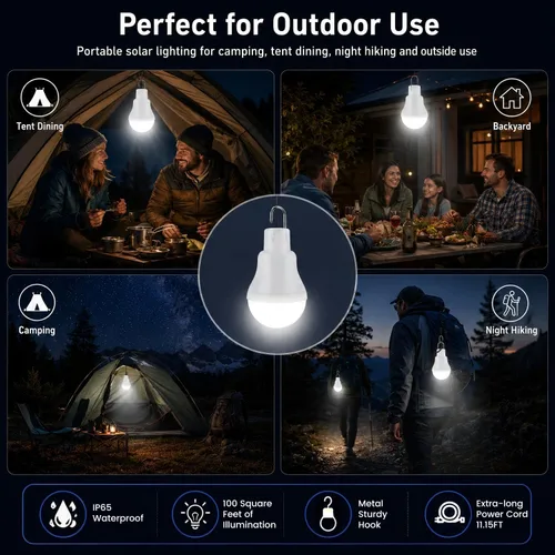 Vista 6 de Luz de gallinero con temporizador, bombillas solares recargables del anochecer al amanecer para interiores y el hogar, lámparas de campamento al