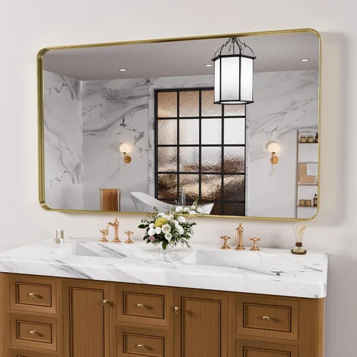 Vista 39 de JISOSO - Espejo de baño negro de 20x30 pulgadas con marco de metal negro, espejo de tocador rectangular redondeado con acabado mate para pared