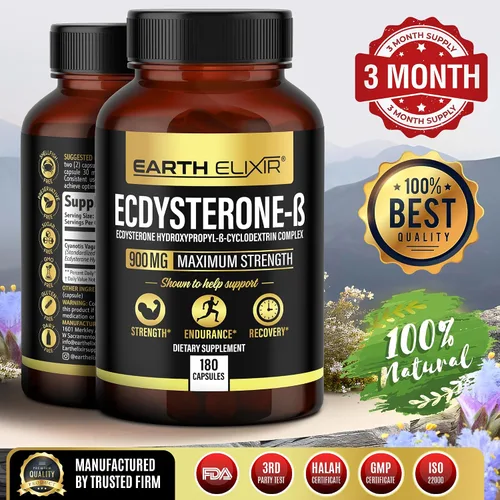 Vista 3 de Earth Elixir Suplementos de Ecdysterone 900 mg (180 cápsulas) – Hecho en Estados Unidos – Suplementos de construcción muscular para hombres con 95%