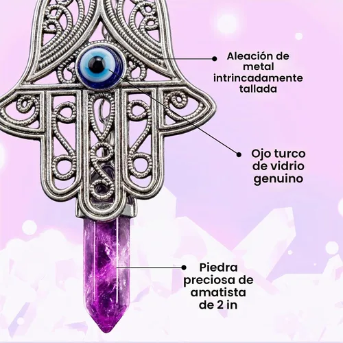 Vista 4 de LUCKBOOSTIUM Amuleto de protección de manos para espejo retrovisor de coche Amatista