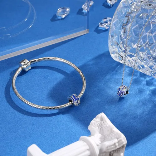 Vista 2 de AIEGNOS Dijes contra el mal de ojo de plata de ley 925 para pulsera y collar