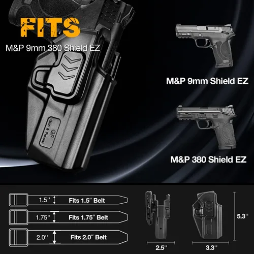 Vista 2 de OWB Holster for M&P Shield 9mm Equalizer & EZ & 380 EZ, Red Dot Compatible, Index Finger Release, 360 Adjustable Paddle/Belt Clip – Right Handed Fit