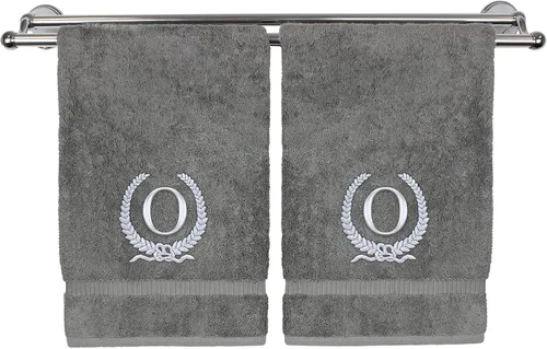 Vista 128 de Toalla de mano con monograma, regalo personalizado, 16 x 30 pulgadas, letra blanca bordada con diseño de corona en toalla negra, extra absorbente