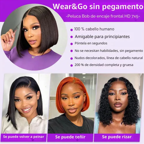 Vista 6 de Peluca de cabello humano con cordón 7x5, sin pegamento, precortada, densidad del 180 %, 5 x 5, HD, transparente, encaje frontal, pelucas de cabello