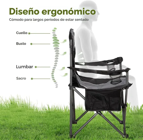 Vista 3 de ALPHA CAMP Silla plegable de gran tamaño para campamento, soporte de marco de acero resistente, 350 libras, brazo acolchado plegable con soporte