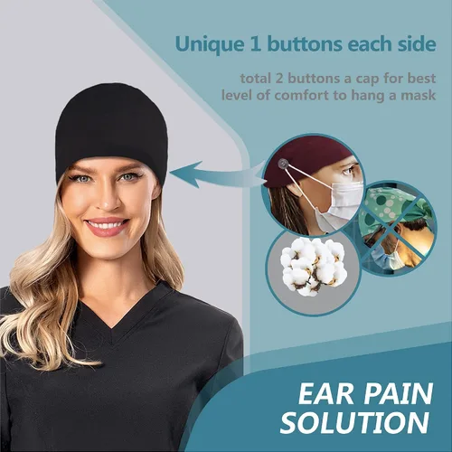 Vista 2 de 5 gorras de trabajo con botones y banda para el sudor gorras ajustables para mujer sombrero de médico talla única