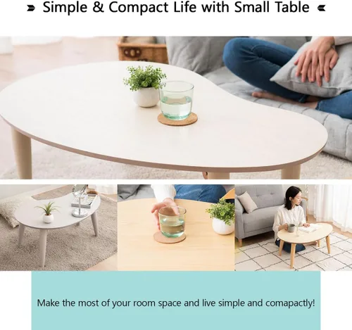 Vista 4 de EMOOR Mesa de centro plegable de madera en forma de pera (31.5 x 20.5 pulgadas), natural, mesa baja para sentarse en el suelo, espacio pequeño