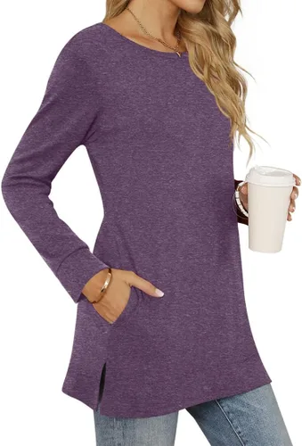 Vista 2 de Womens Winter Casual Tunic Tops Long Sleeve Blouse Fall Crewneck Pullover Fashion Sweatshirt