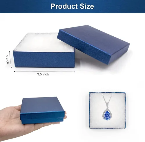 Vista 3 de opaprain Cajas de regalo azules de joyería de cartón, paquete de 20 unidades de 3.5 × 3.5 × 1 pulgada, se aplica a mostrar collares, anillos