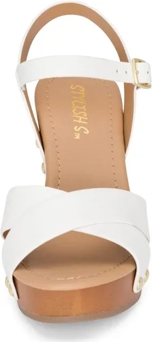 Vista 4 de STYLISH S SHIFT - Sandalias de tacón de plataforma de madera sintética con correa de tobillo y puntera abierta para mujer