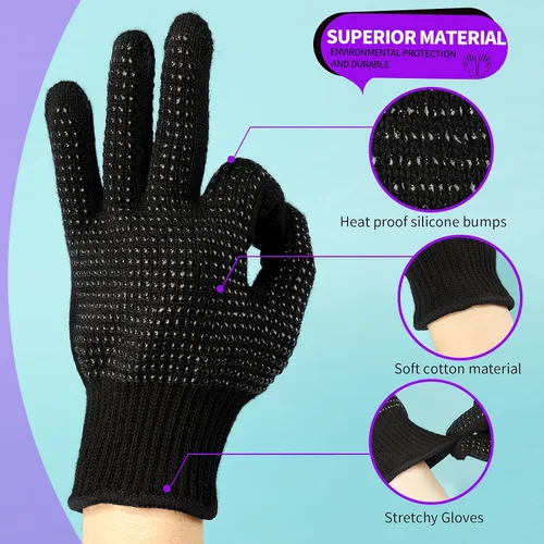 Vista 4 de Teenitor Guante resistente al calor con protuberancias de silicona para herramienta de plancha de cabello, guantes profesionales resistentes al Negro