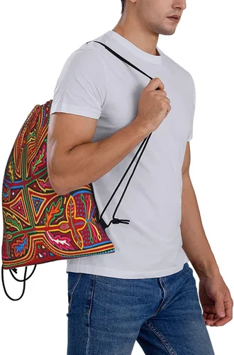Vista 7 de Mola De Panamá Mochila Deportiva Bolsa De Gimnasio Bolsa De Cordón Bolsa De Cuerda Para Yoga Natación Para Hombres Mujeres, Mola De Panamá1