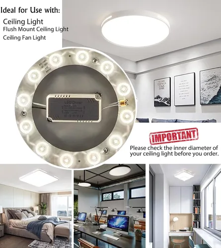 Vista 7 de Kit de luz LED de montaje empotrado para ventilador de techo de 12 W, panel de motor de luz LED de reajuste, luz natural de 4500 K