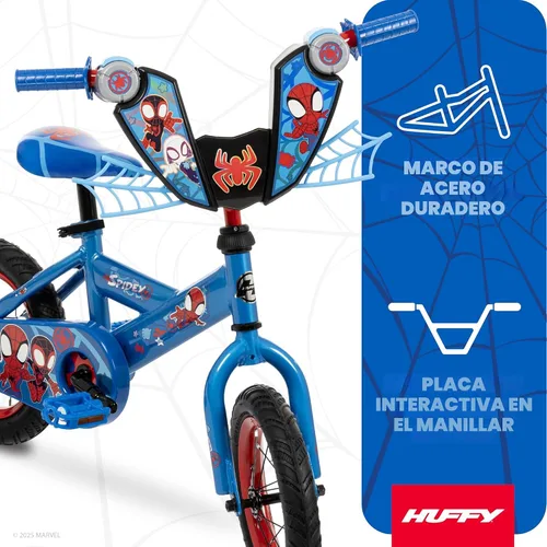 Vista 4 de Huffy Disney and Marvel 12/16 Inch Boys Bikes, Multiple Color Options Azul Spidey y sus increíbles amigos