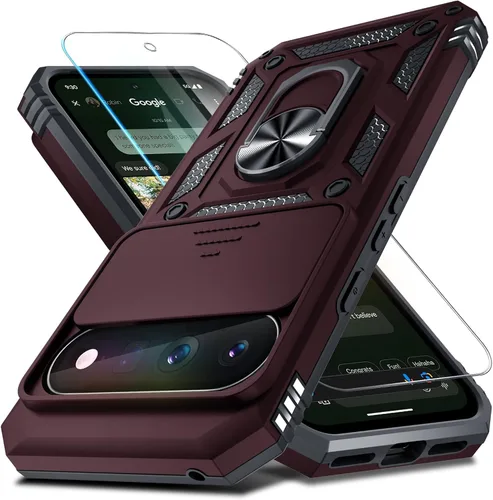 Vista 10 de Funda Janmitta Compatible con Google Pixel 9/9 Pro con cubierta deslizante para lente de cámara incorporada + protector de pantalla + soporte
