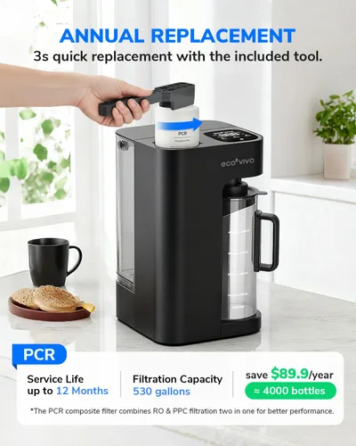 Vista 5 de Ecoviva Mate 3 - Filtro de agua de ósmosis inversa para encimera, sistema de filtración de agua de ósmosis inversa de 8 etapas con jarra de agua
