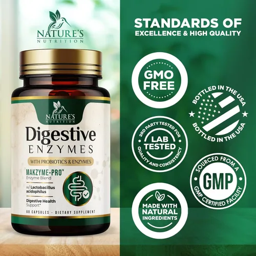 Vista 4 de Enzimas digestivas – Complejo de múltiples enzimas súper digestivas para hinchazón y apoyo a la salud intestinal con bromelina, papaína, probióticos