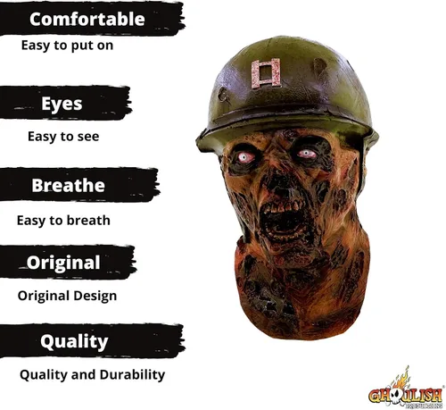 Vista 3 de Hyfive Capitán Lester Ejército Máscara de Cabeza Zombie Espeluznante Fiesta Disfraz