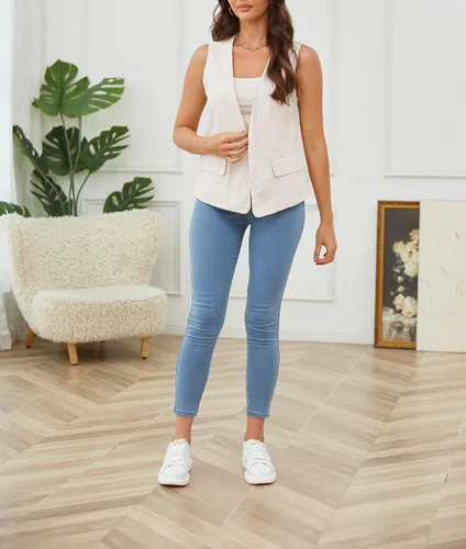 Vista 8 de HAOZHIYU Women's Sleeveless Cotton Linen Vest Fashion Casual V Neck Waistcoat lightweight Tops