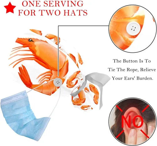 Vista 4 de 2 PCS Cute Sea Turtle Working Cap with Button & Sweatband, Adjustable Ribbon Tie Ponytail Hats for Women Long Hair