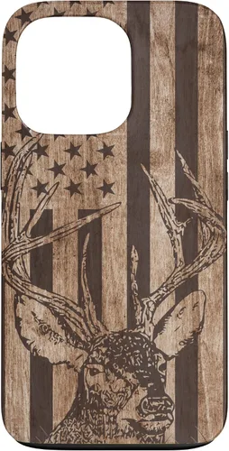 Vista 10 de Funda de madera para iPhone 16 con diseño de ciervo de cola blanca para caza cazador de bandera estadounidense