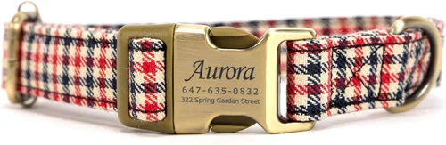 Vista 25 de Collar de perro personalizado con nombre y número de teléfono grabado, collar ajustable personalizado para cachorros, collar de algodón orgánico