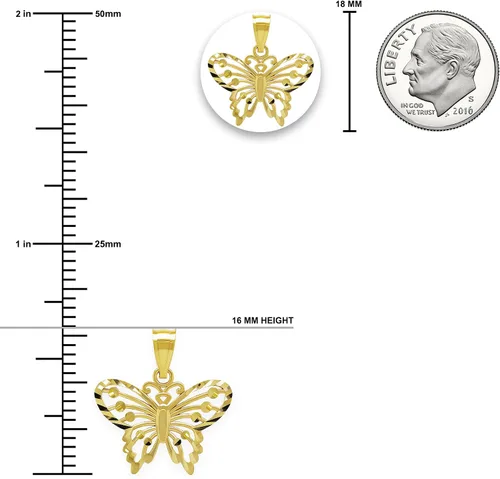 Vista 4 de Charm America - Dije de mariposa de oro - Oro macizo de 10 quilates - Joyas con colgante de mantequilla
