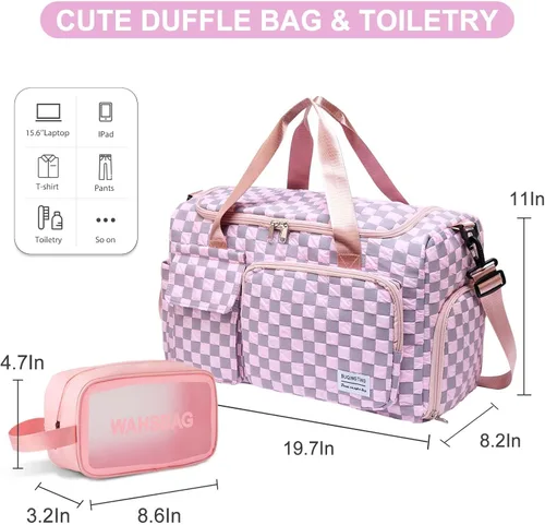 Vista 44 de Pequeña bolsa de gimnasio para mujer, bolsa de viaje con compartimento para zapatos