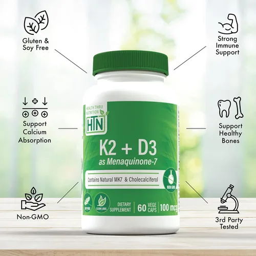 Vista 3 de Advanced K2 (MenaQ7) (100mcg) con vitamina D3 (1000 UI) 60 VegeCaps – El único K2 clínicamente validado y patentado en el mercado hoy más 1000 UI