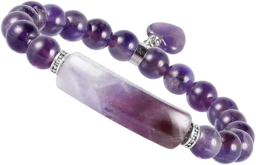 Vista 8 de Nupuyai Juego de joyas de cristal de amatista curativo, pendientes colgantes de cristal morado, collar con colgante de piedra de varita y pulsera