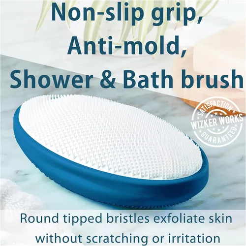 Vista 5 de WIZKER - Cepillo exfoliante 2 en 1 para piel sensible, cerdas suaves y firmes, limpiador facial y corporal, impermeable, resistente al moho