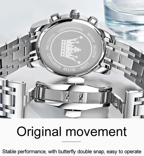 Vista 7 de Relojes clásicos de acero inoxidable para hombre, cronógrafo de cuarzo, luminoso, hueco Tourbillon, reloj de vestir casual de negocios para hombres