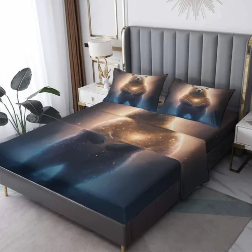 Vista 27 de Juego de sábanas de tamaño individual, sábanas de oso – Sábanas y fundas de almohada de microfibra de 3 piezas, juego de sábanas con patrones de Aa
