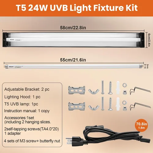 Vista 6 de MIXJOY T5 HO UVB Kit de luz de reptil, 22 pulgadas, 24 W, 10.0 bombilla