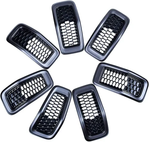 Vista 13 de Compatible con Jeep Cherokee 2014-2018 Kit de inserción de cubierta de parrilla de 4 puertas, 7 piezas (rejilla de malla negra + moldura cromada)