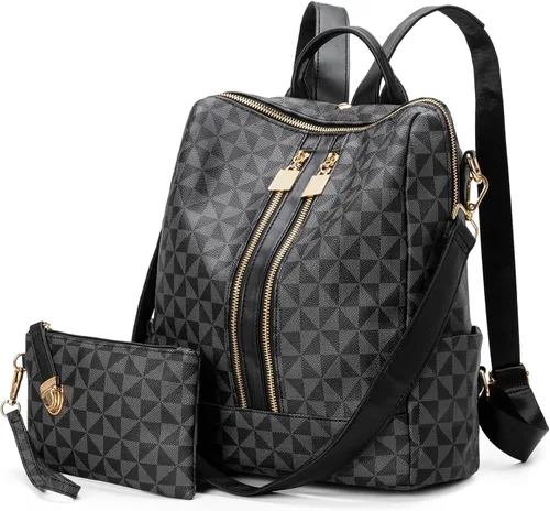Vista 8 de Mochila Monedero para Mujer de Cuero Anti-robo Grande de Diseñador de Moda Mochila de Viaje Bolsa Mochila para Hombre Bolsas de Hombro, A-Marrón