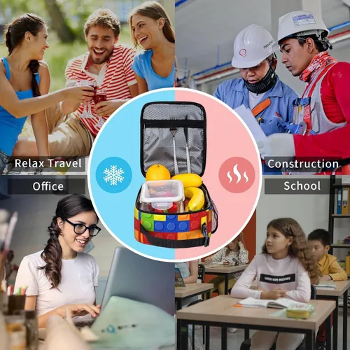 Vista 8 de SARA NELL Bolsa de almuerzo aislada colorida con bloques de construcción de bloques de almuerzo para mujeres, hombres, adolescentes, niños, bolsa