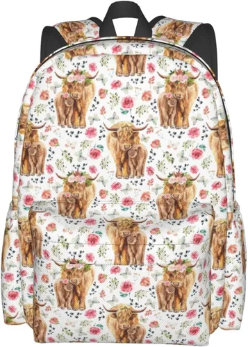 Vista 2 de Mochila de seta de 16 pulgadas Mochila de viaje ligera para portátil, vaca highland, Classic