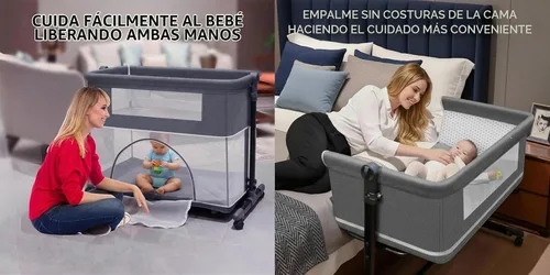 Vista 2 de Cuna de cabecera para bebé, cuna con ruedas Next to Me, cuna plegable para bebé, cuna para dormir conjuntamente para recién nacido (X6 rosa)