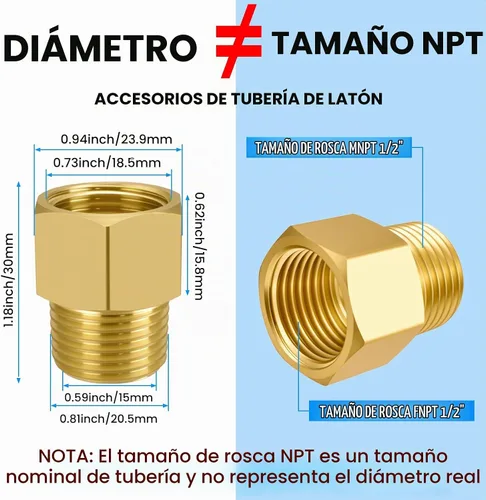 Vista 8 de SDTC Tech Juego de 2 adaptadores de tubería de latón 1/2 NPT rosca macho a 1/2 NPT rosca hembra reductor, conectores de extensión de tubería de latón